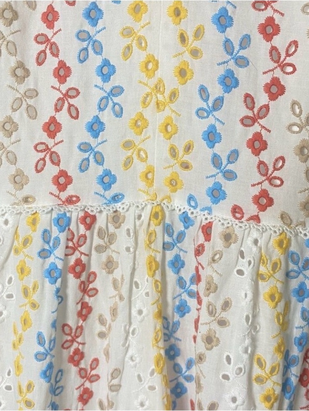 100% Cotton maxi dress Antonio Melani rainbow eyelet design - Picture 8 of 11